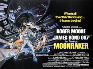 Film poster for Moonraker, showing the threatening space station