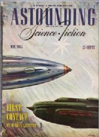 Cover of Astounding Science Fiction, May 1945, illustrating First Contact (source: wikipedia)