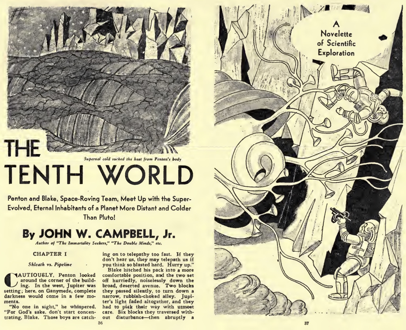 Internal illustration for the Tenth World by John W Campbell. Thrilling Wonder Stories. source: archive.org