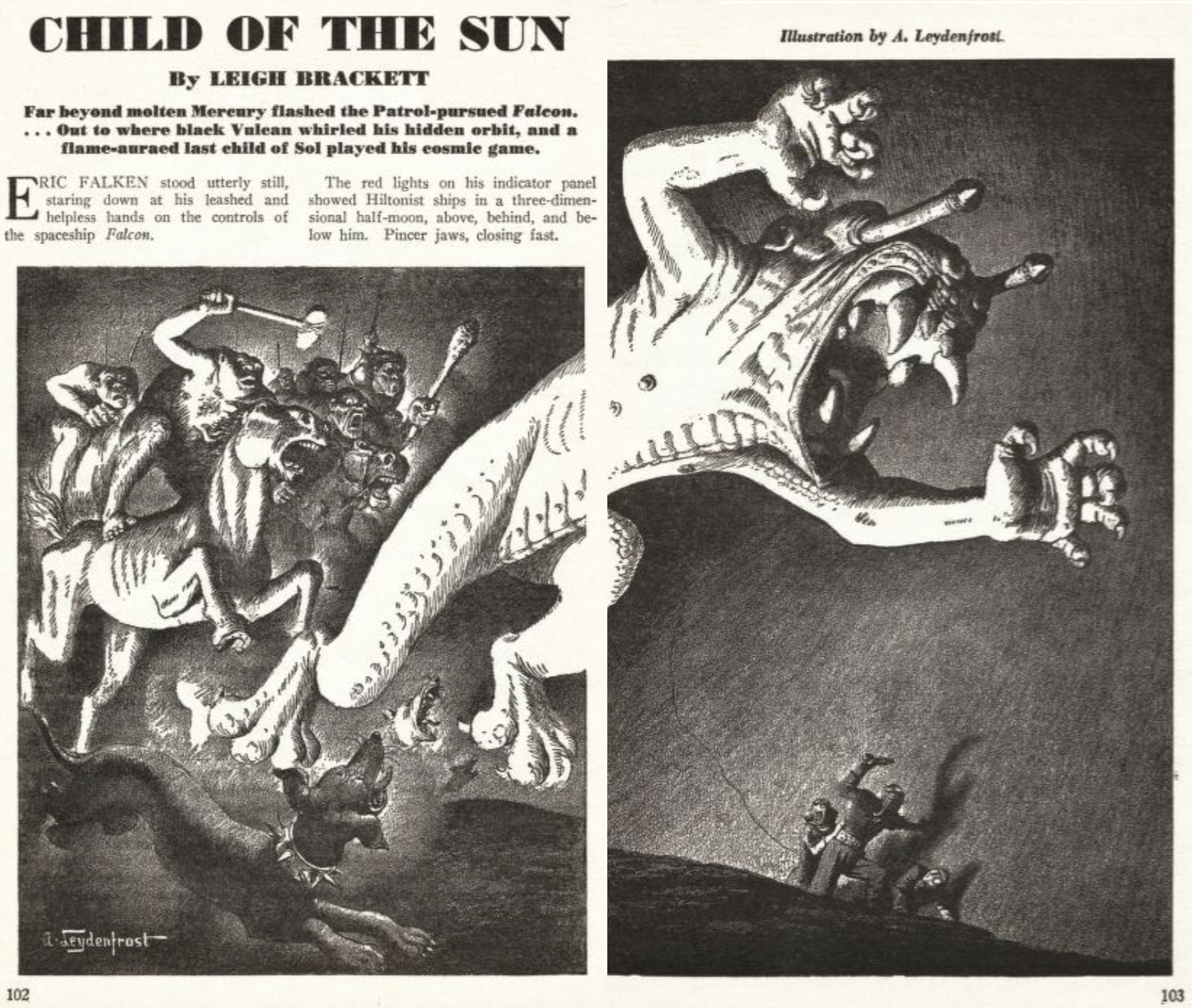 Internal illustration for Child of the Sun by Leigh Brackett, from Planet Stories, Spring 1942.