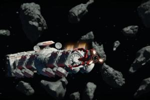 The crowded asteroid belt seen in Thunderbirds Are Go episode Colony