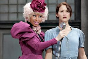 Katniss being interviewed for television in The Hunger Games
