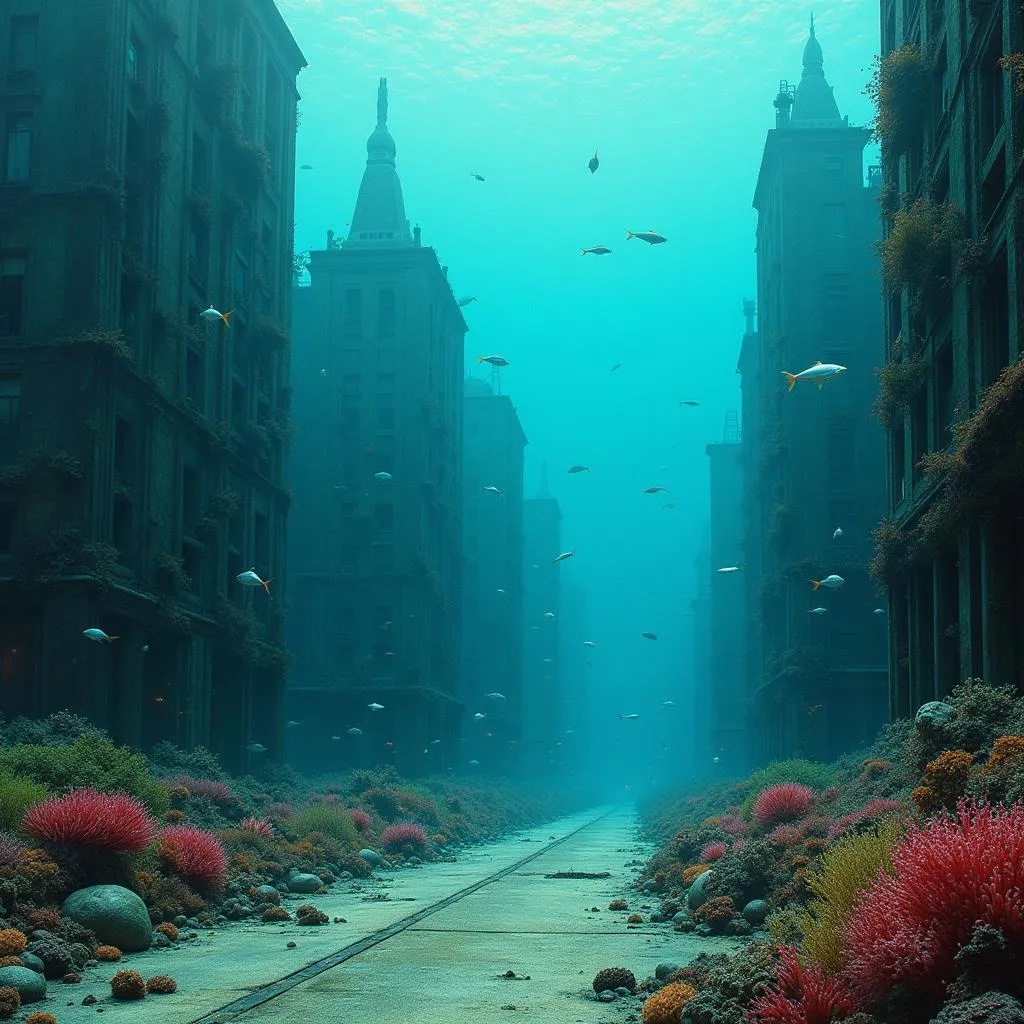 Image of deeply flooded city (AI generated)