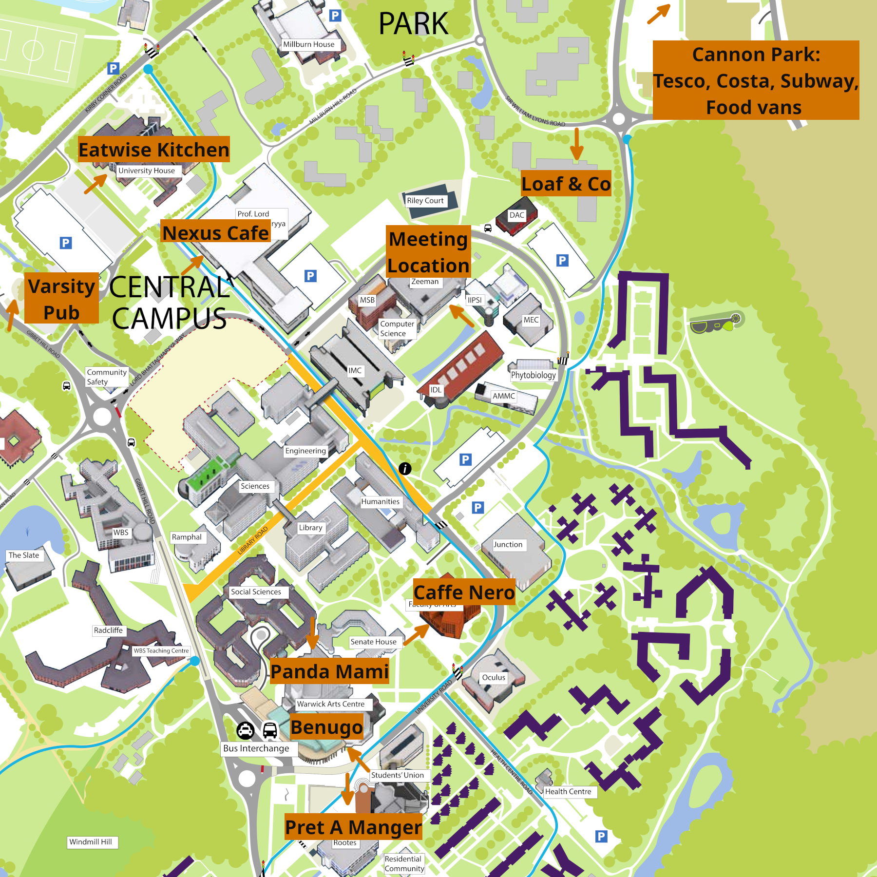 Campus map lunch options for September 2025