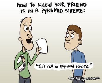 Cartoon on why I dislike pyramid schemes!