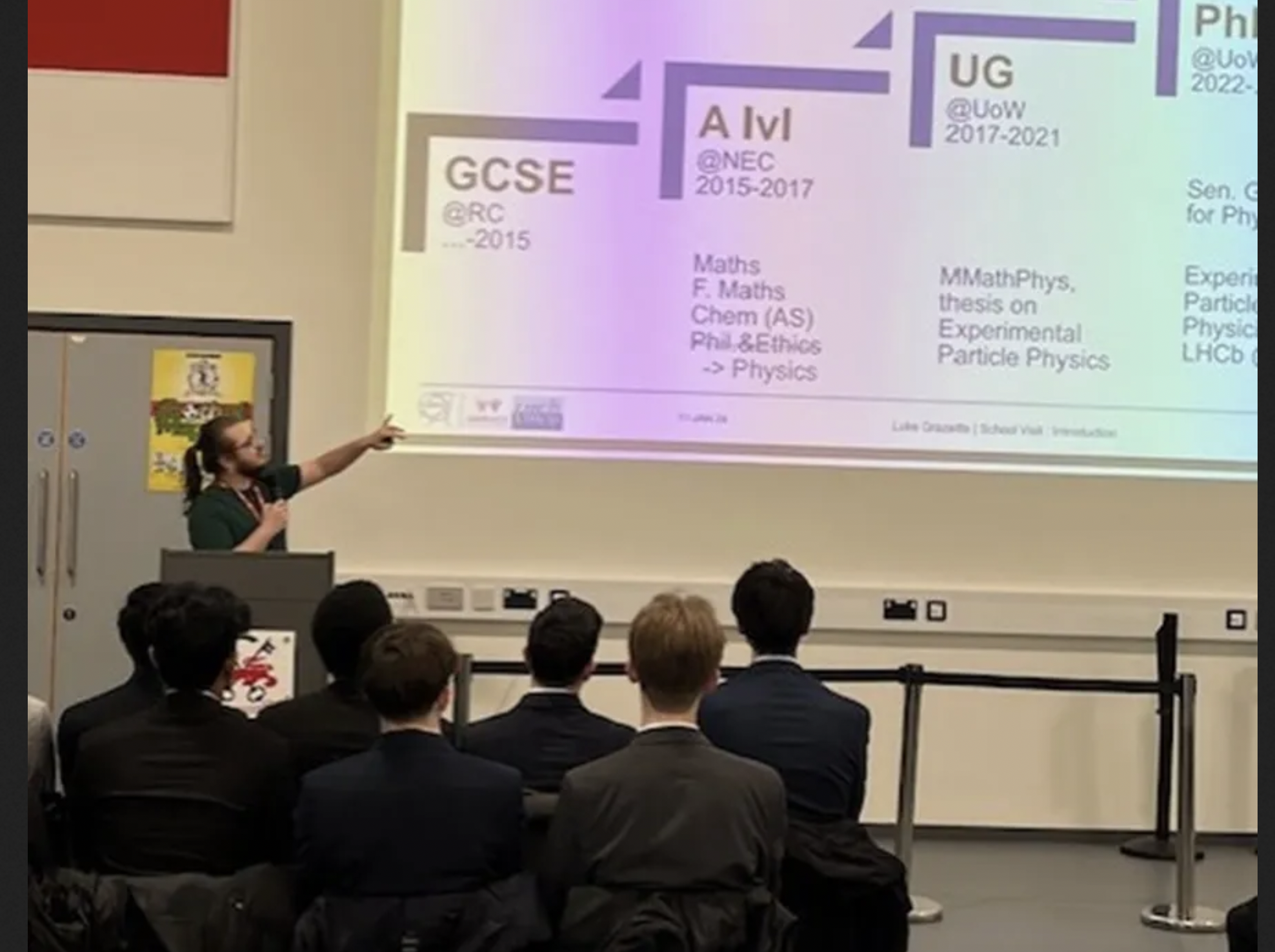 Luke Grazette presenting to KS4/5 students currently at Robert Clack Secondary School/College