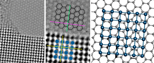 TEM images of a Pt bilayer epitaxially matching with a graphene substrate