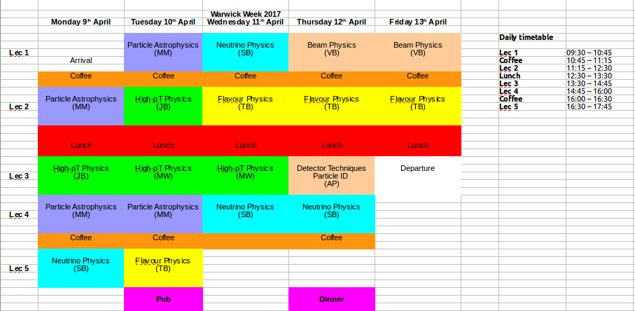 Warwick Week Timetable