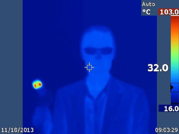 IR image of Gavin Morley and a hair-dryer