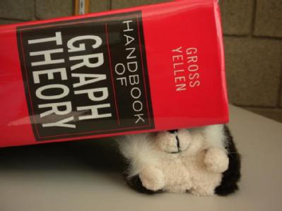 toy hedgehog is made compact (squashed) by a huge book on Graph Theory