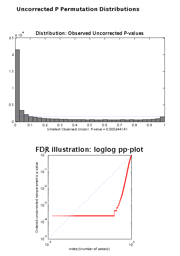 Results: Uncorrected P Permutation Distributions and FDR Plot