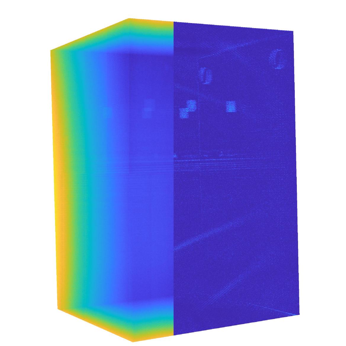 3D Printed Cuboid, left shows x-ray, right shows p-values