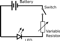 A circuit diagram representing the position sensor with a variable resistor.
