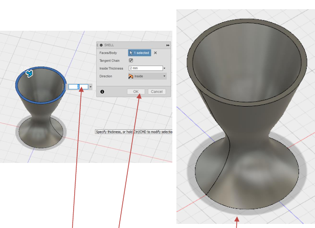 An egg cup being designed in Fusion 360