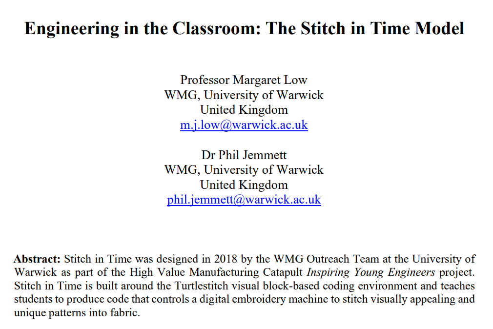 Front page of paper showing page title "Engineering in the Classroom" and authors Low and Jemmett.