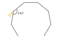 Part of a nonagon with an interior angle marked as 140 degrees and a letter b showing the missing angle on the straight lign next to it