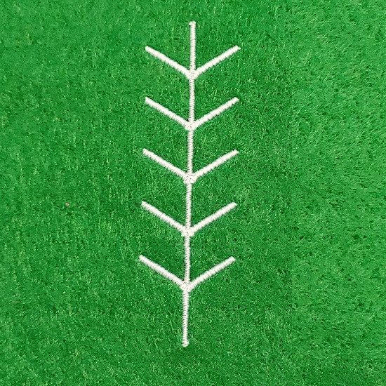 An image of a simple tree with branches of equal length.  Its stitched in white thread onto green felt.