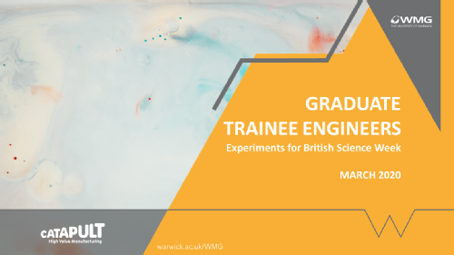 An opening slide for the Graduate Trainee Engineer's STEM Experiments Video
