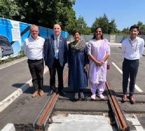 Picture shows guests from the Indian Forum of Parliamentarians visiting the Coventry Very Light Rail test track site