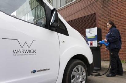 Image of a V2G charger on campus at the University of Warwick