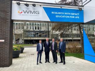 Picture shows West Midlands Mayor, Andy Street; Levelling Up Secretary, Michael Gove; Vice Chancellor of the University of Warwick, Professor Stuart Croft and Dean of WMG, Professor Robin Clark