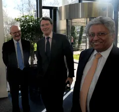 Professor Lord Kumar Bhattacharyya with Lord Peter Mandelson and University Vice-Chancellor Professor Nigel Thrift