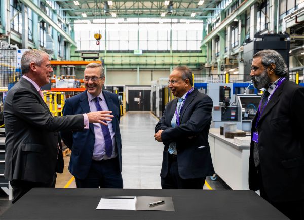 Left to right: Professor Kerry Kirwan, Dean of Warwick Manufacturing Group; Professor Stuart Croft, Vice-Chancellor and President of the University of Warwick; Dr Praveer Sinha, CEO and MD of Tata Power and Honorary Professor at WMG; Dr Ganesh Das, Chief of Collaboration and Innovation at Tata Power and fellow WMG honorary professor