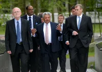 Professor Nigel Thrift, Professor Lord Kumar Bhattacharyya and HRH The Duke of York