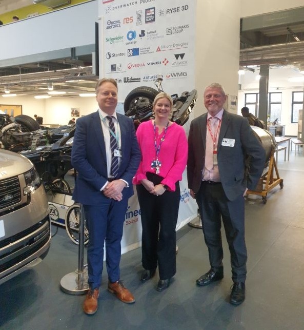Professor Kerry Kirwan with CEO at the WMG Academy for Young Engineers, Stewart Tait and Associate Principal, Claire Morris.
