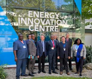 Picture shows representatives from the Zambian Government outside the Energy Innovation Centre