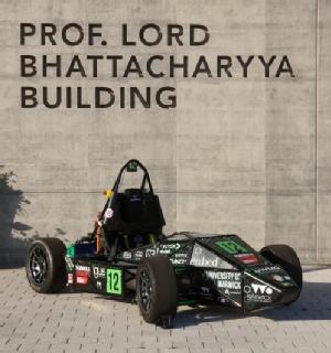 Picture shows the Warwick Racing car outside the Professor Lord Bhattacharyya building at the University of Warwick