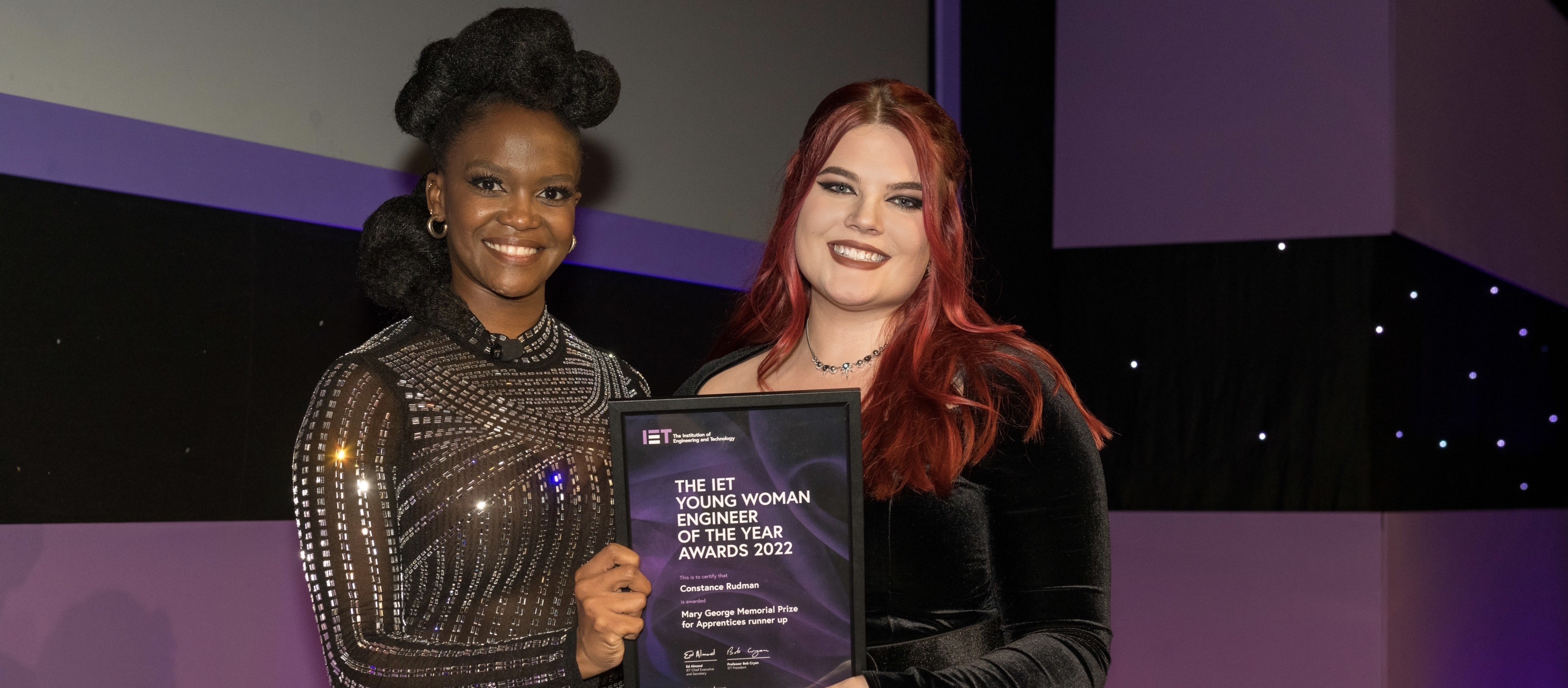 Connie and Oti Mabuse at the IET's Young Woman Engineer of the Year Awards 2022