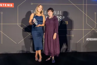 Sophie receiving her award at the national cyber awards