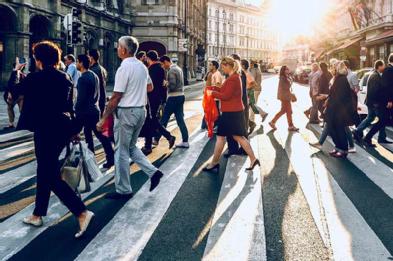 Pedestrians crossing a road. 