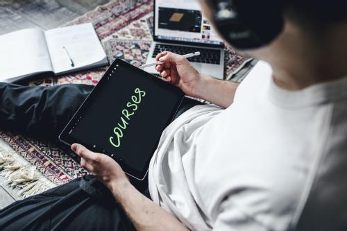 a student and a tablet