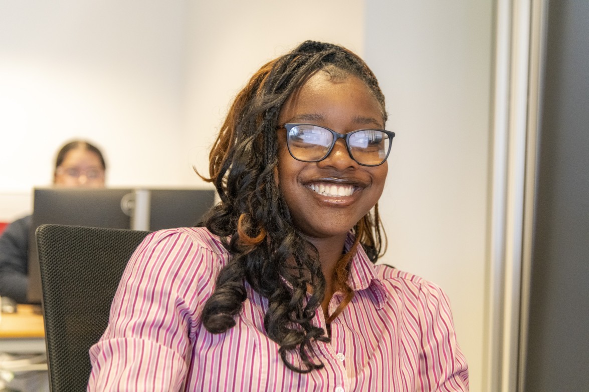 BSc Cyber Security student in a computer lab