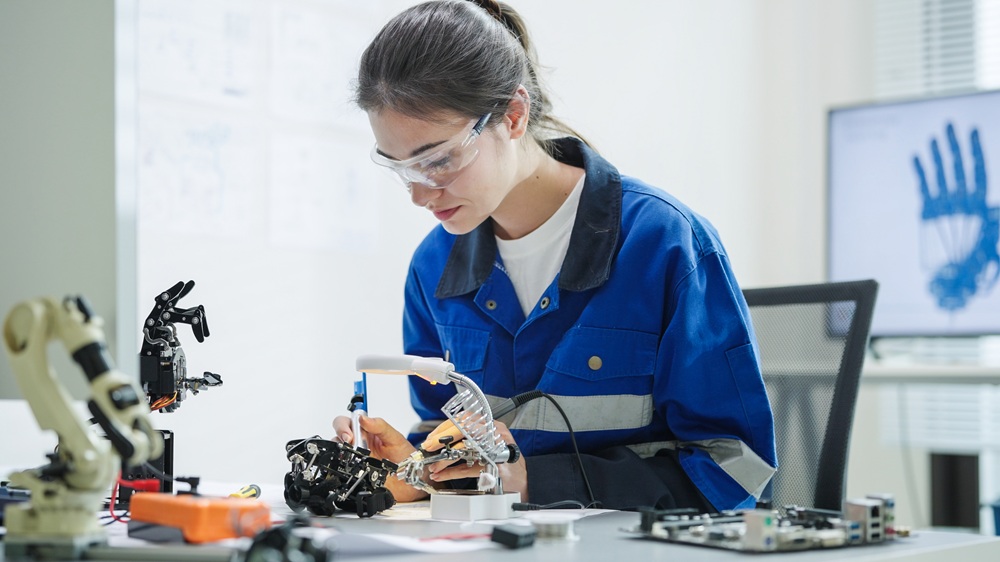 Student working on a robotics project