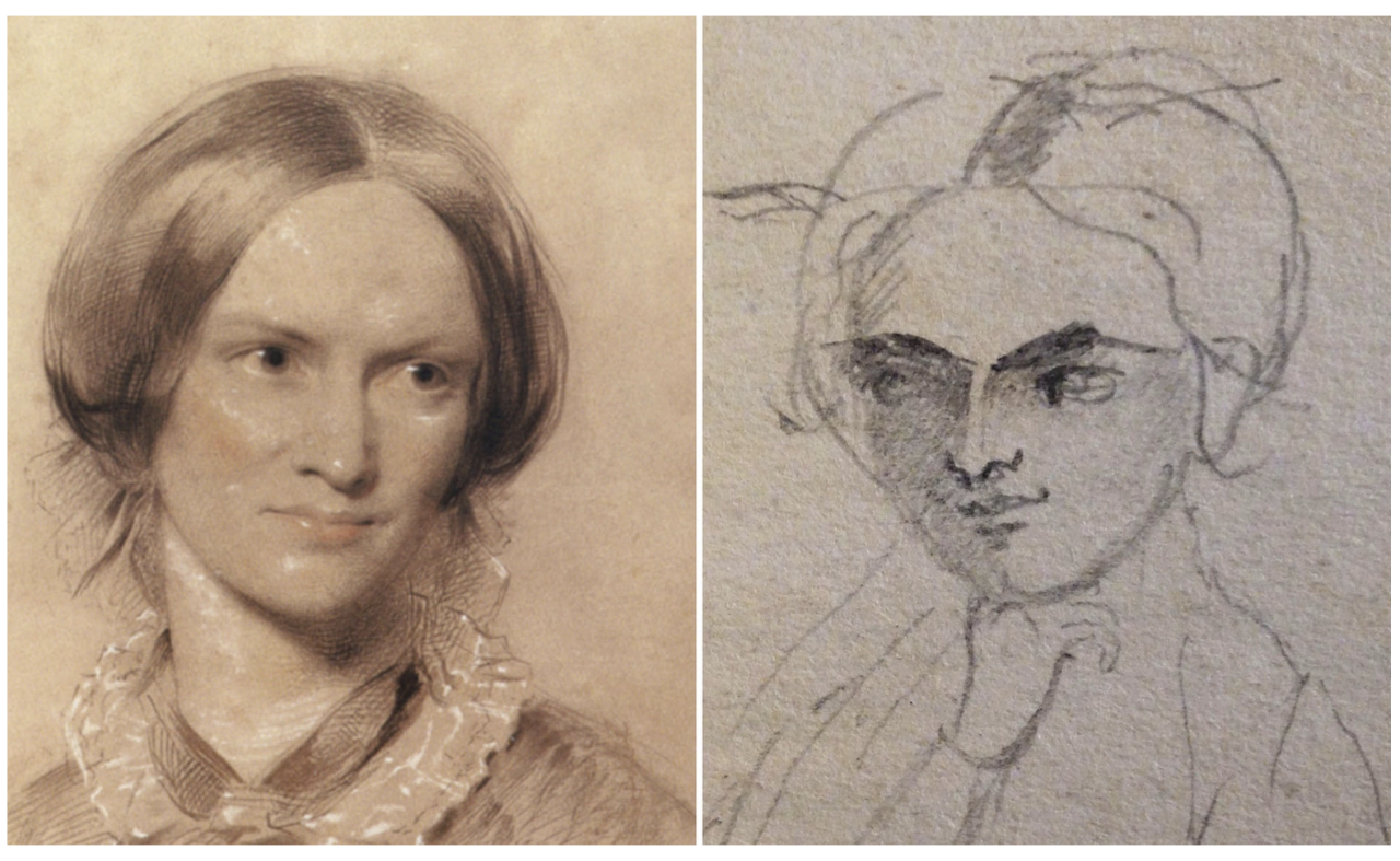 Portrait and self-portrait of Charlotte Brontë, aged 34 and 27, respectively