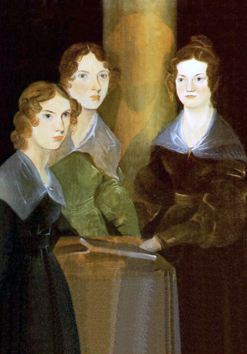 Branwell’s portrait of the three sisters:  l to r, Anne, Emily and Charlotte.  Branwell has painted himself out.