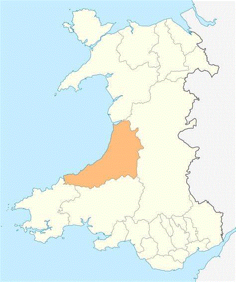 CEREDIGION COUNTY MAP MID WALES