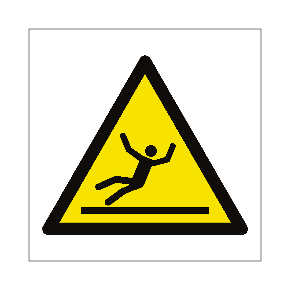 stick man slipping on some water in a warning triangle