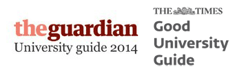 Logos of The Times Good University Guide and The Guardian University Guide 2014