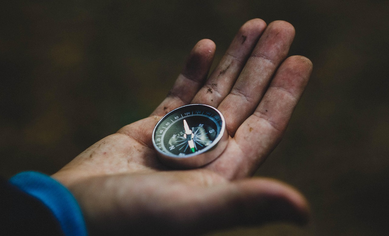 Compass in a hand.