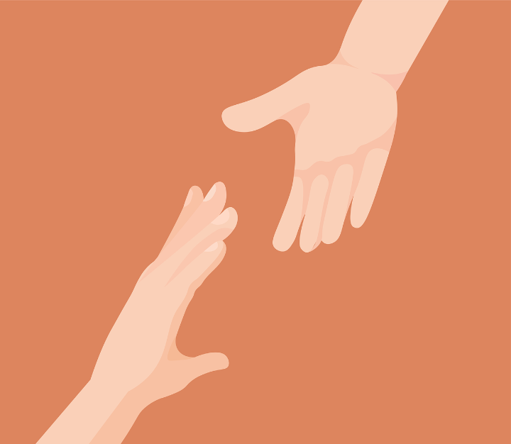Two hands reaching towards each other.