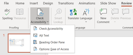 Location of accessibility checker in PowerPoint