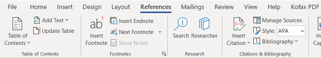 Table of contents button location on Word references tab