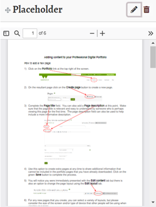 Upload PDF interface Mahara