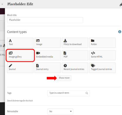 Image gallery configuration panel in Mahara