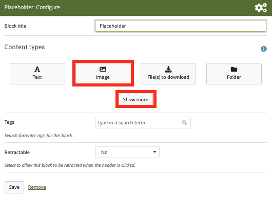 Add an image configuration panel in Mahara