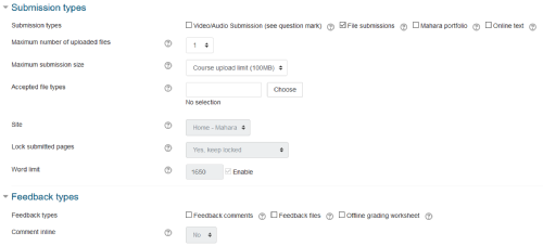 Assignment submission settings interface